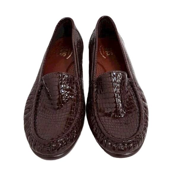 SAS Simplify Brown Faux Croc Patent Leather Comfort Loafers 8W - Picture 3 of 9